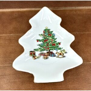 Shibata Fine Porcelain Christmas Tree Shaped Trinket Dish Plate 6" Japan Vintage